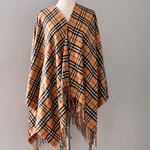 Vintage Cashmere Burberry Tan Black Plaid Cape